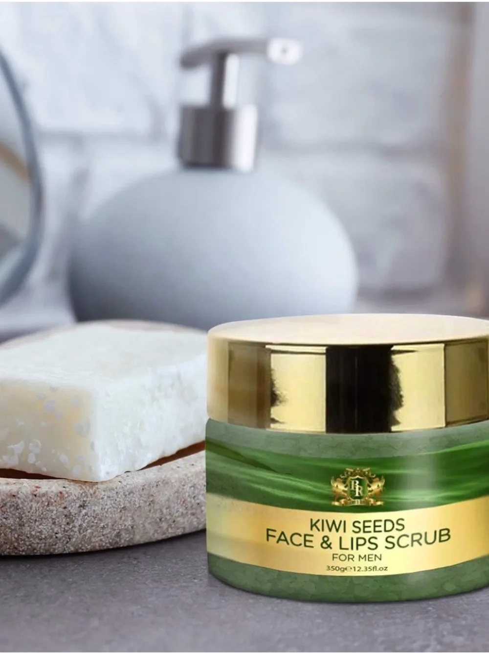 Baroque Royal Kiwi Sugar Exfoliating Face and Lip Scrub for Men, Natural Facial